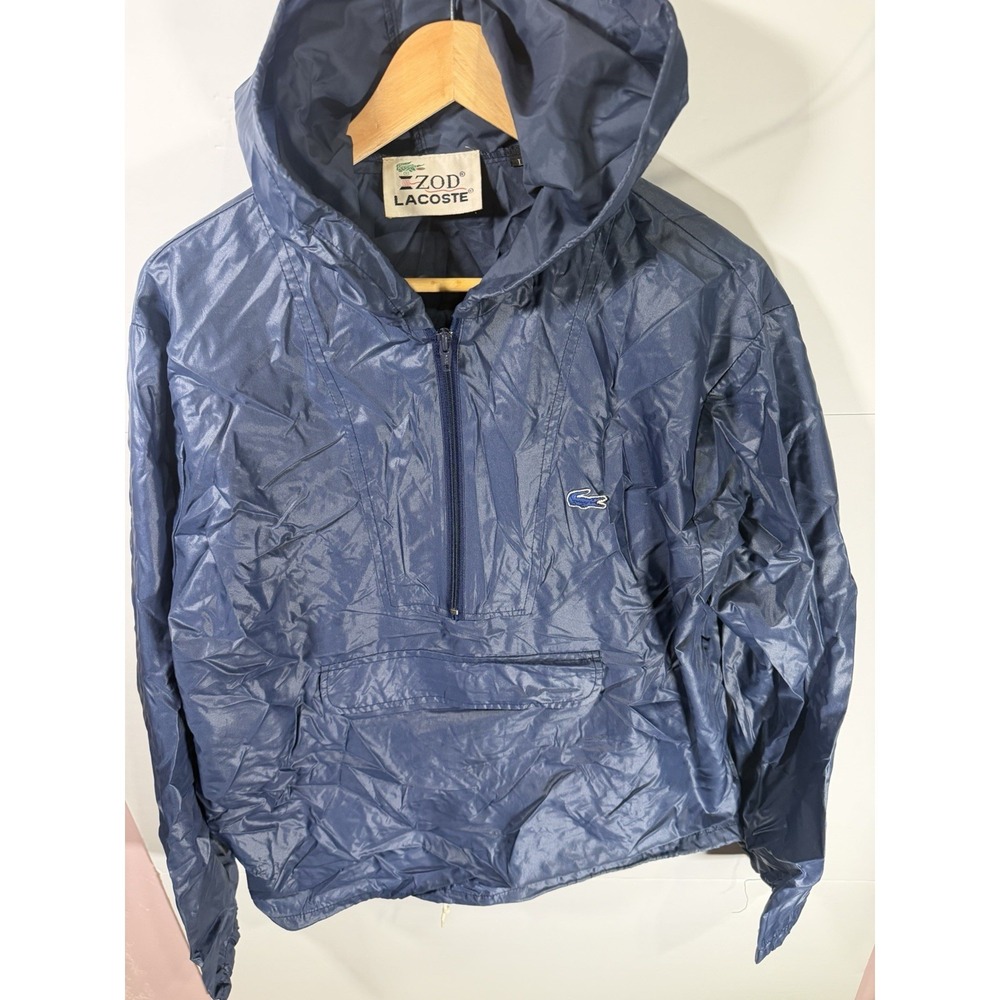 IZOD Lacoste Jacket Mens Large Blue Half Zip Hooded Windbreaker Vintage Croc